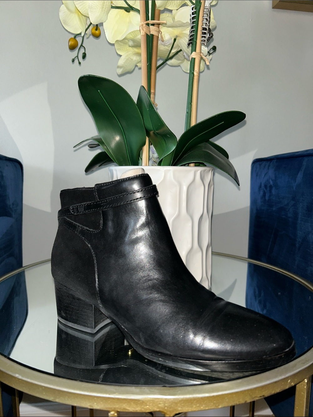 Ralph Lauren Black Leather & Suede Ankle Boots